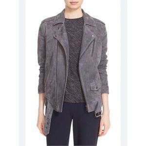 Theory gray suede leather biker jacket. Size Small